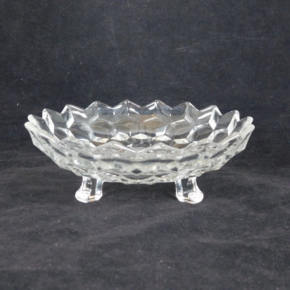 Whitehall Clear By Colony Bonbon Candy Dish 6 1/4" Cubist 3 Straight Feet USA - Picture 2 of 6